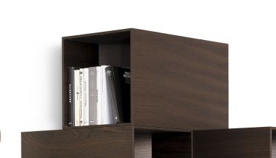 Cellula Wood Wandschrank-Modul von Mogg, braunes Holz, Bücherregal, modernes Design, Wohnzimmermöbel.